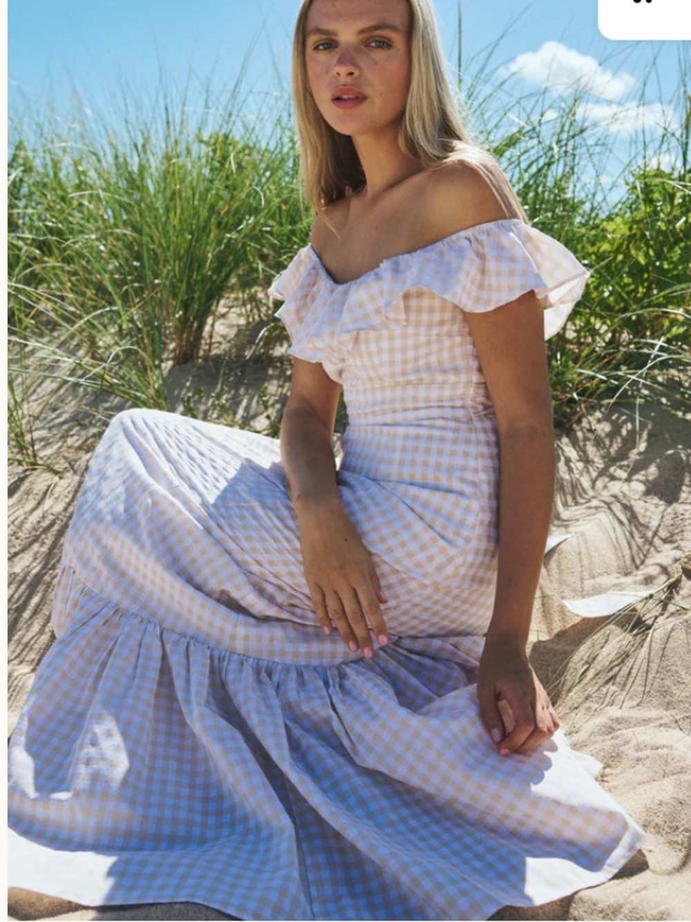 Louise New York Camille Dress In Tan Gingham Maxi Cotton — image 5 of 8
